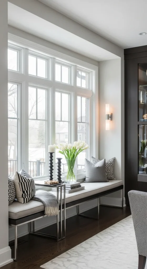 15 Living Room Window Nook Ideas for a Cozy and Stylish Space 12 9. Contemporary Sleek Window Nook