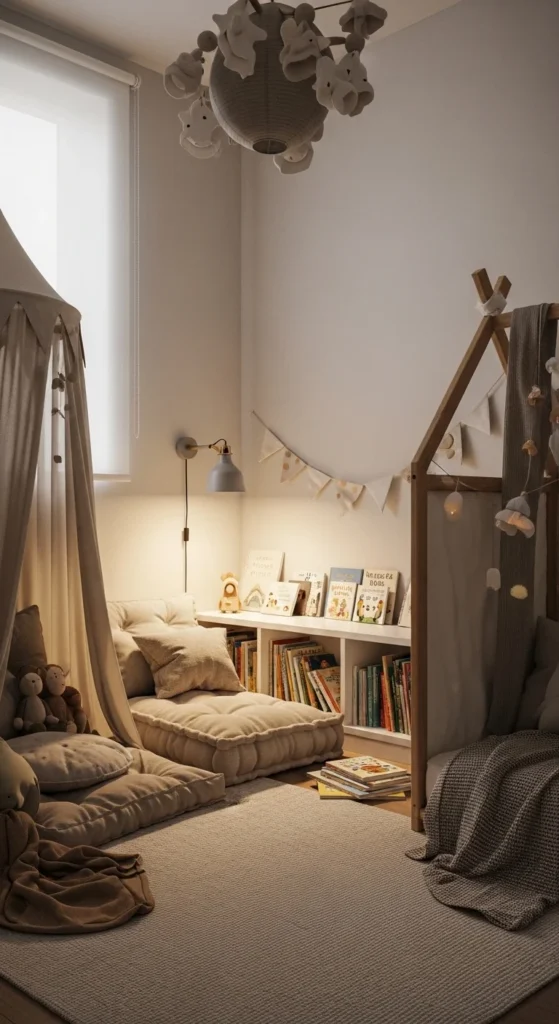 13 Kids' Room Interior Design Ideas That Inspire Creativity and Comfort 12 9. Cozy Reading Nook as a Feature in Kids Room Interior Design