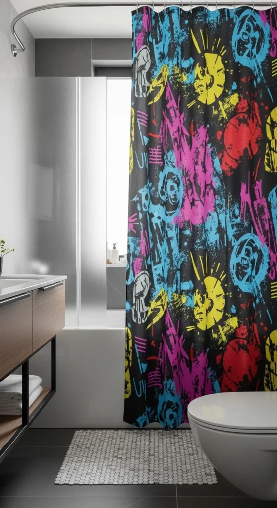 15 Punk Bathroom Ideas: Transform Your Space with Rebellion 11 9. Edgy Shower Curtains or Glass Panels