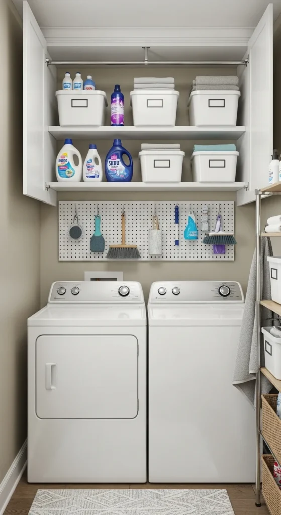 15 Laundry Room Top Loader Layout Ideas for Efficiency Boost 12 9. Multi Level Storage Above Top Loader Machines