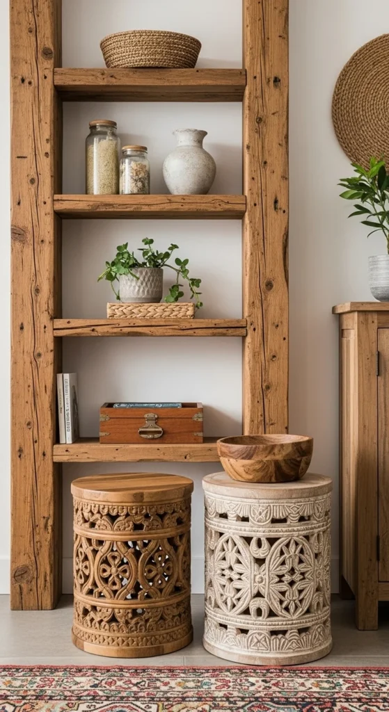 15 Boho Chic Interior Ideas to Create a Warm and Soulful Home 12 9. Natural Wood Accents in a Boho Chic Interior