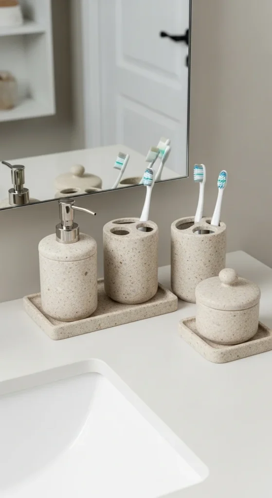 13 Bathroom Counter Decor Ideas for a Stylish and Organized Bathroom 12 9. Use Matching Containers for Cohesive Bathroom Counter Decor