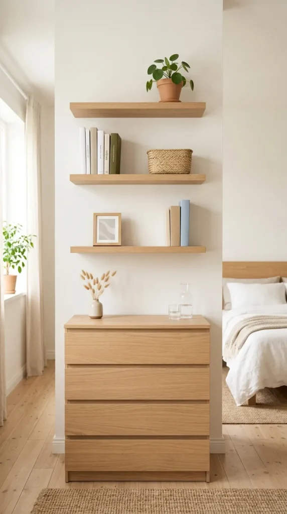 1. DIY Floating Shelves for Vertical Storage clean