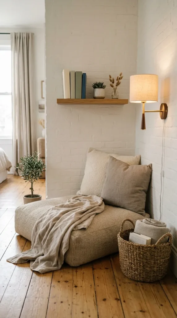 10. Earthy Bedroom Idea With Cozy Reading Corners clean