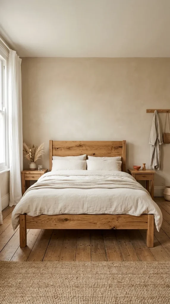 2. Earthy Bedroom Idea Using Natural Wood Furniture clean