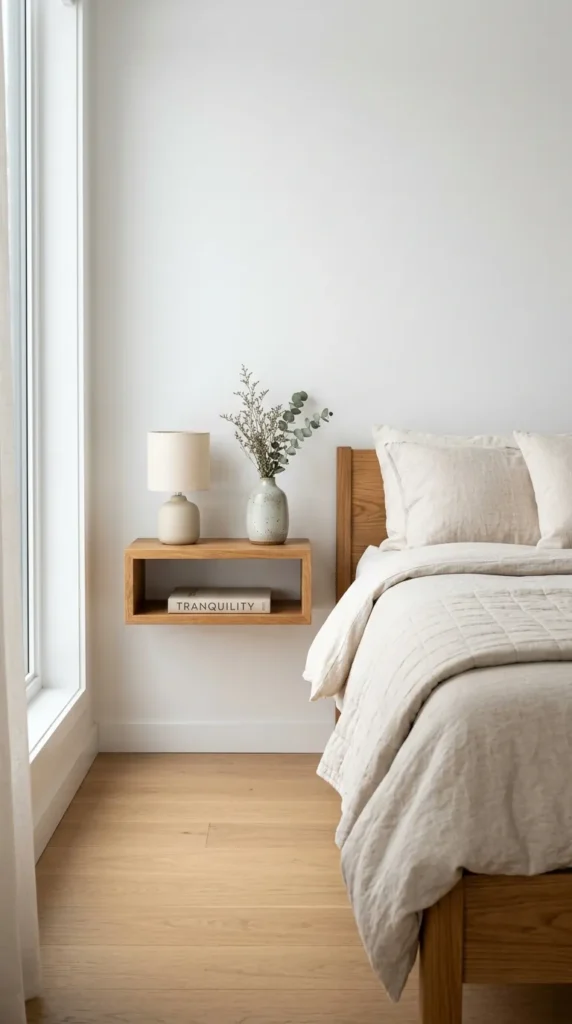 3. DIY Wall Mounted Nightstands for More Floor Space clean