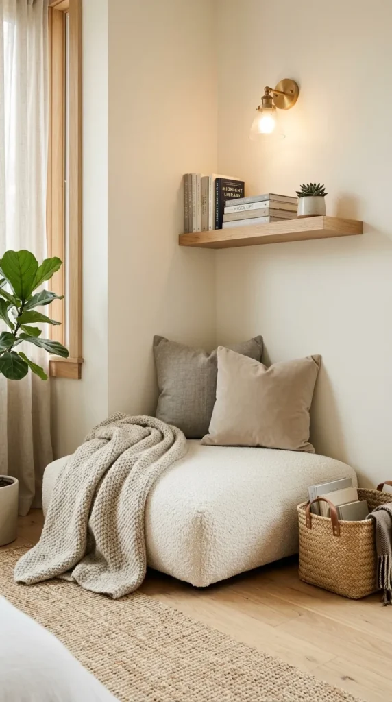 7. DIY Corner Reading Nook with Compact Seating clean