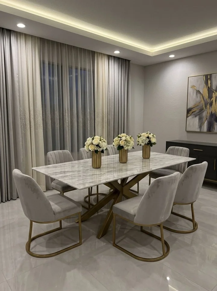 1. Marble Top Table With Gold X Base