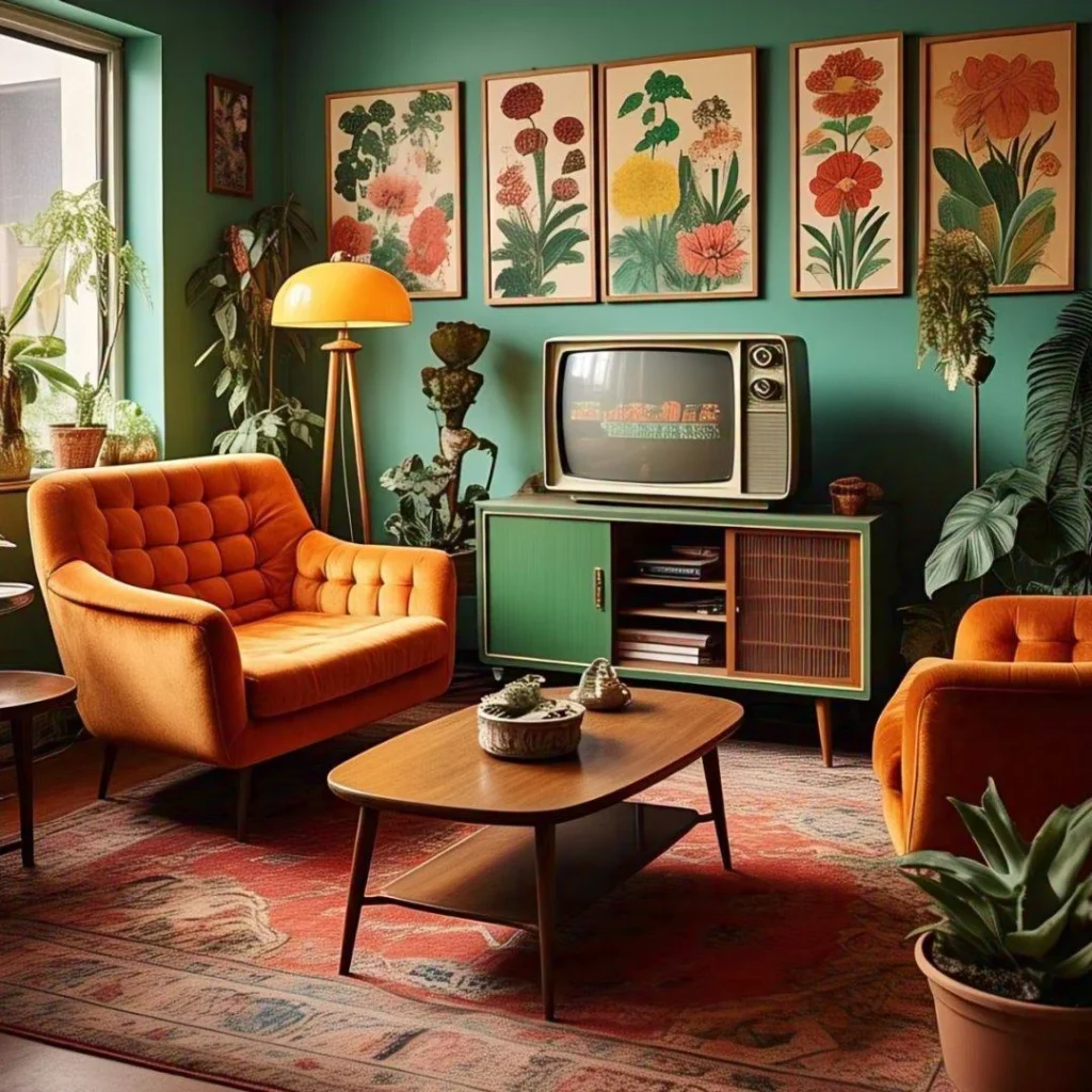 1. Vintage Media Console with a Retro Television