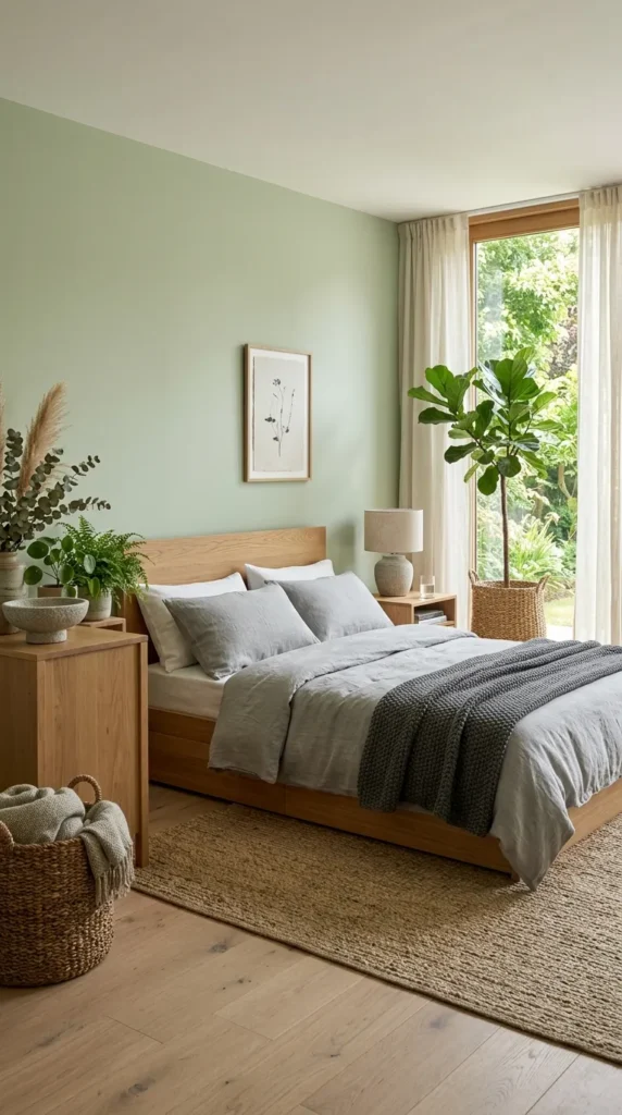 10. Nature Inspired Light Green and Grey Bedroom Ideas