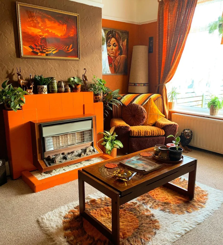 10. Orange Tiled Fireplace Corner