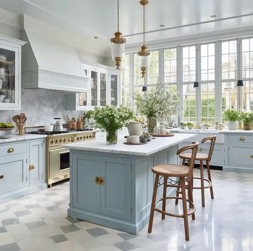 10. Soft Blue Shaker Cabinets