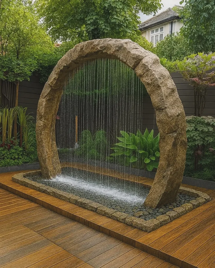 10. Stone Moon Gate Rain Fountain
