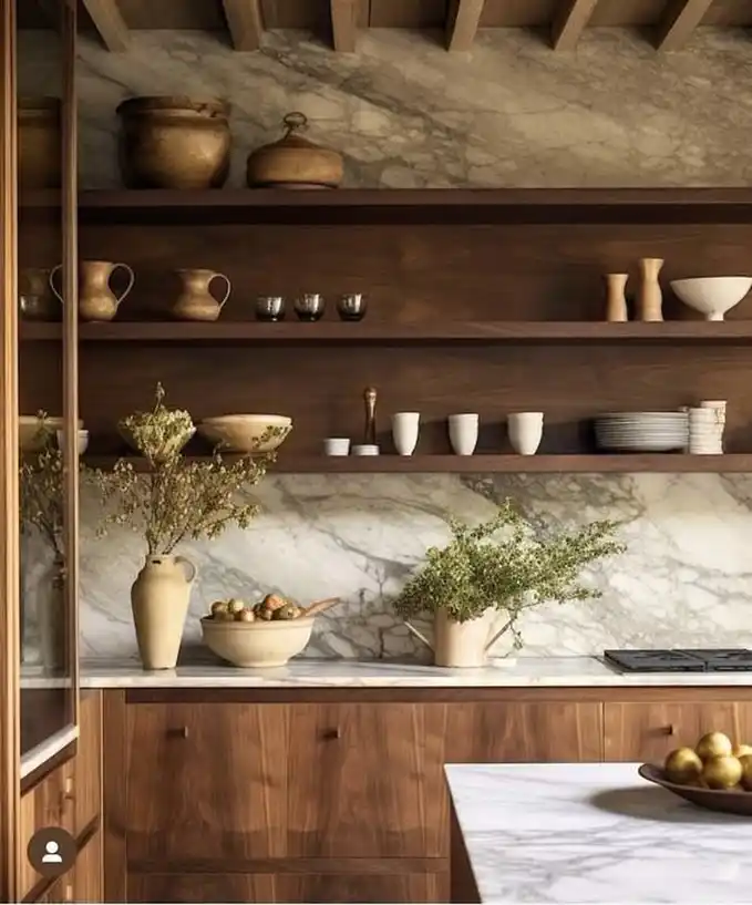 10. Walnut Open Shelving with Ceramic Collection