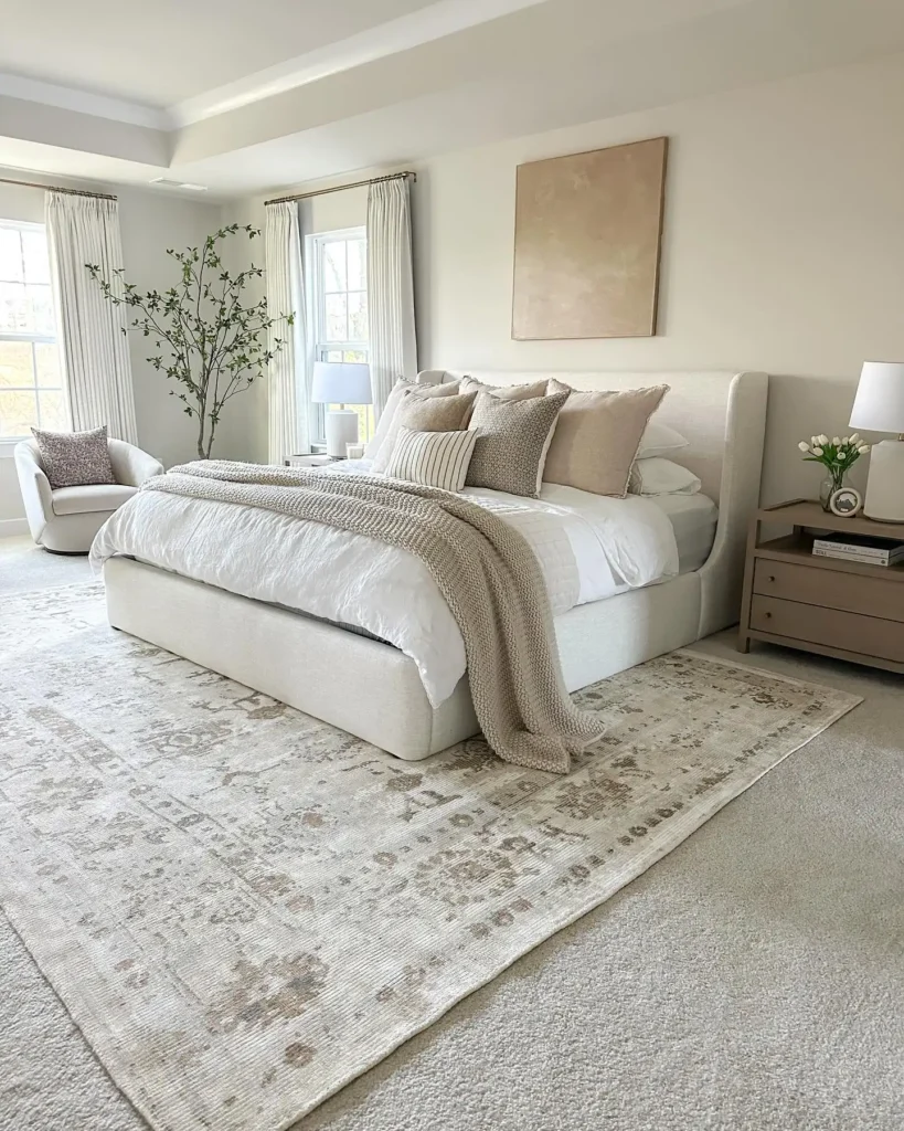 11. Curved Wingback Bed with Faded Rug