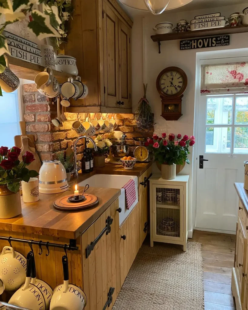 11. English Cottage Kitchen With Vintage Signage