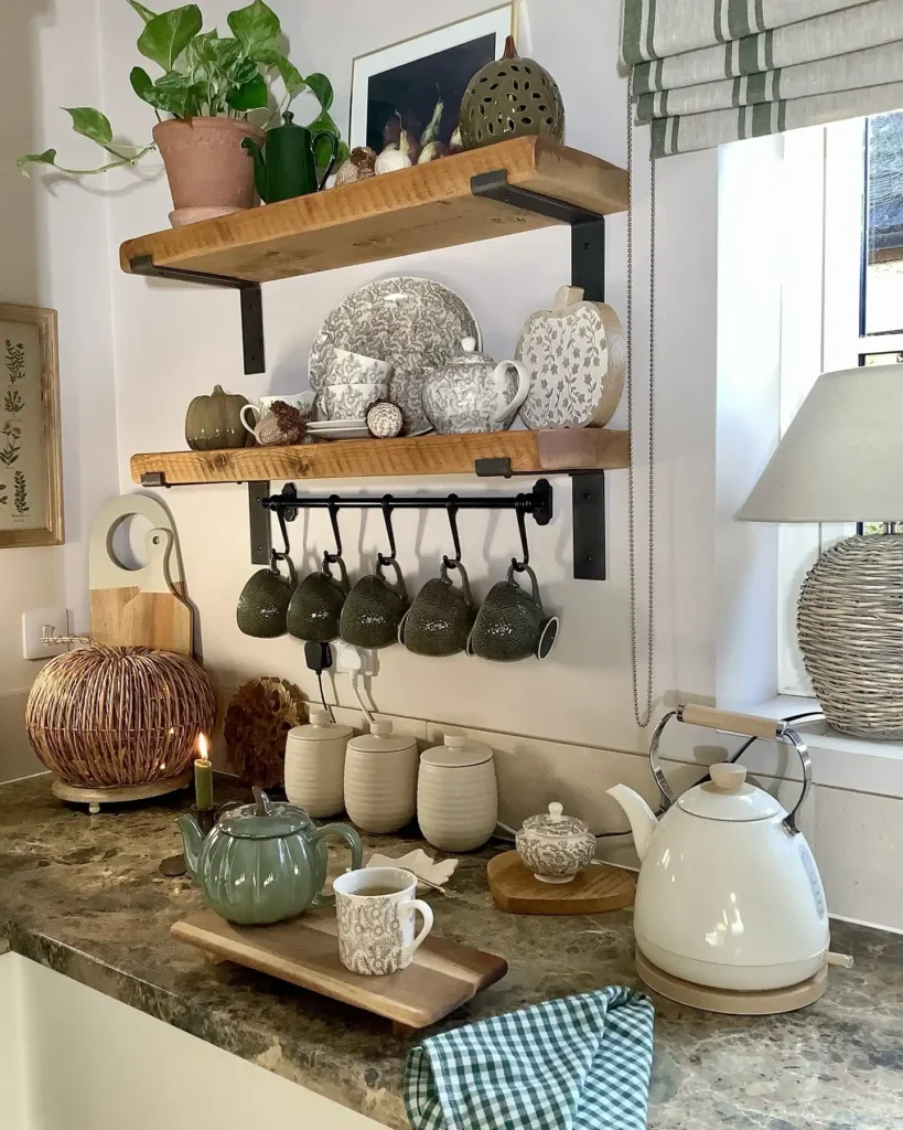 11. Open Shelves With Hanging Mug Rail