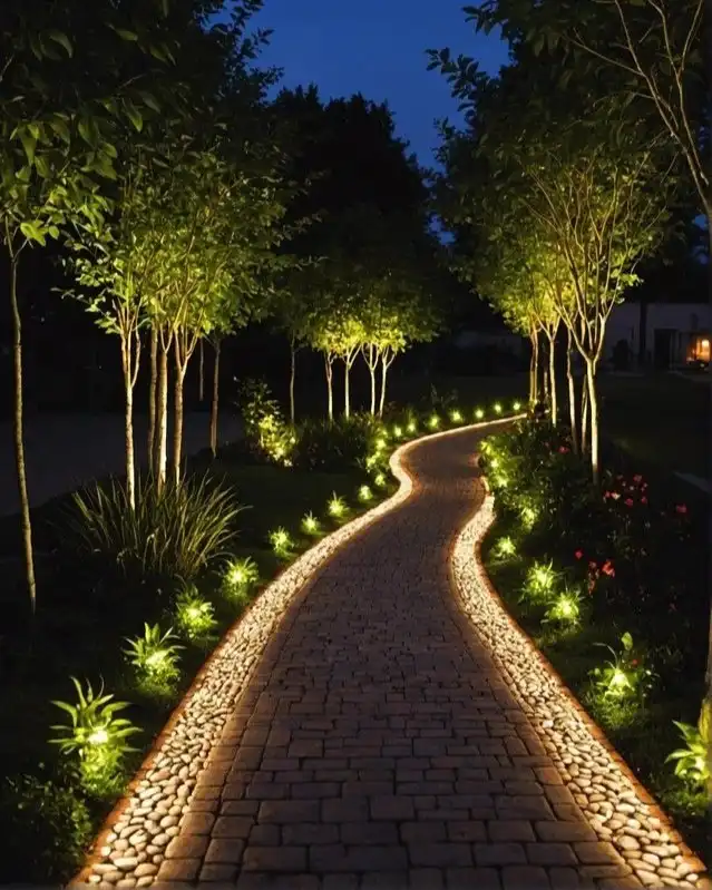 11. Rope Lighting Edging A Winding Stone Path