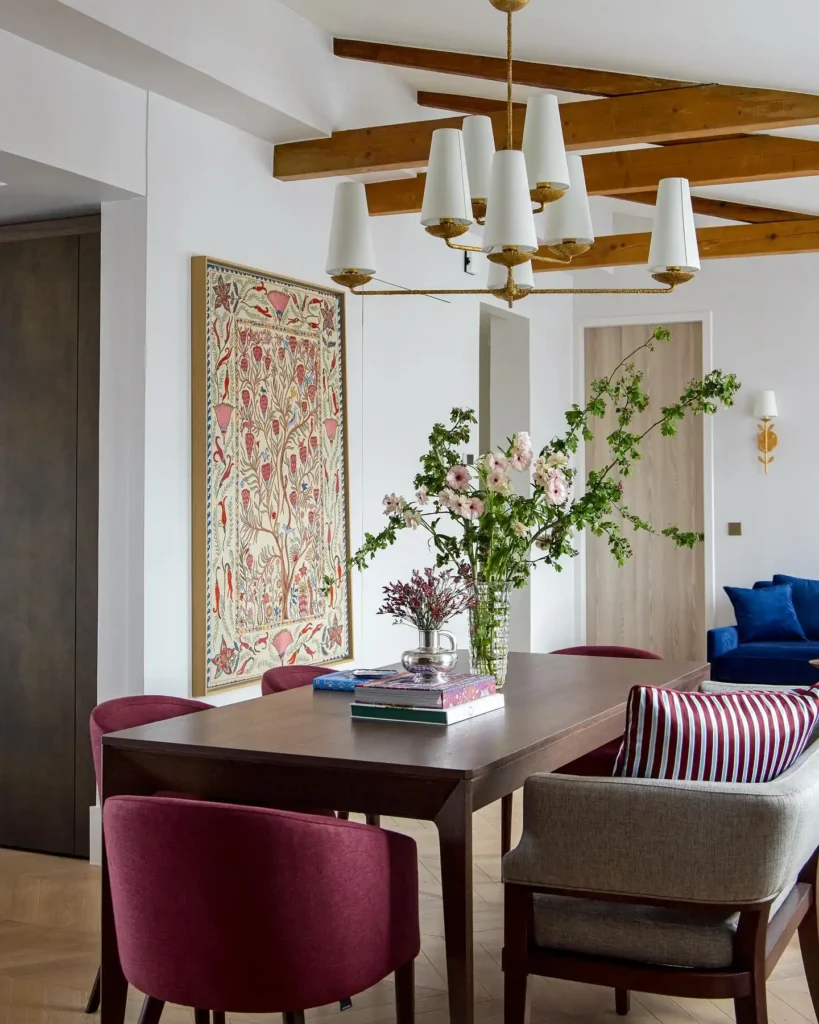 11. Wood Table With Mixed Seating Styles