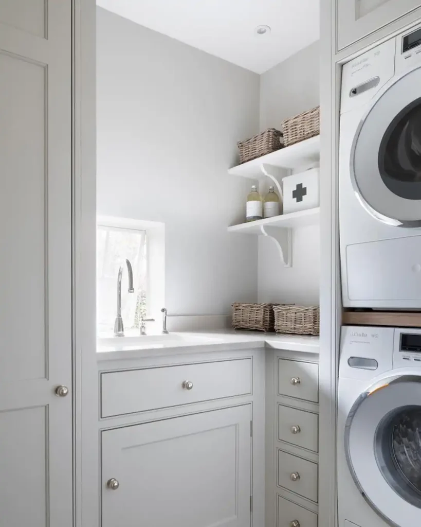 12. Corner Sink Wraps Around Stacked Miele Machines