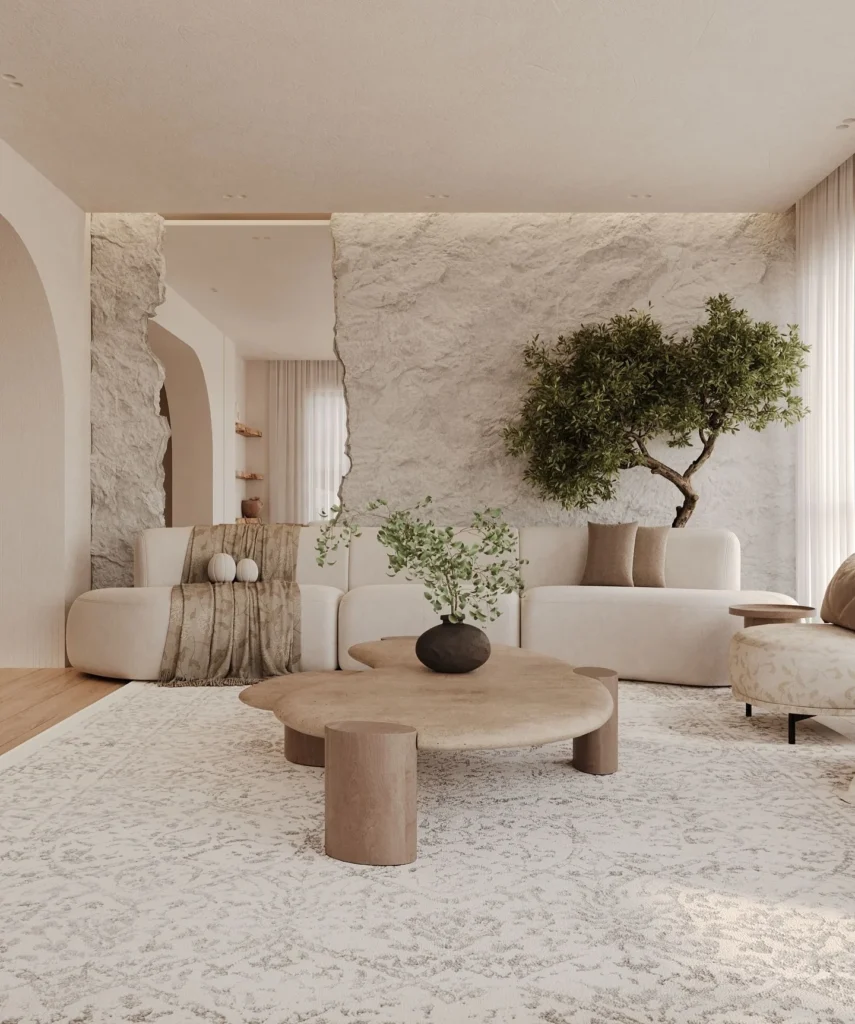 12. Cream Sofa With Stone Feature Wall