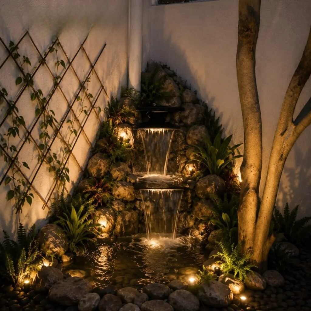 12. Illuminated Corner Rock Waterfall