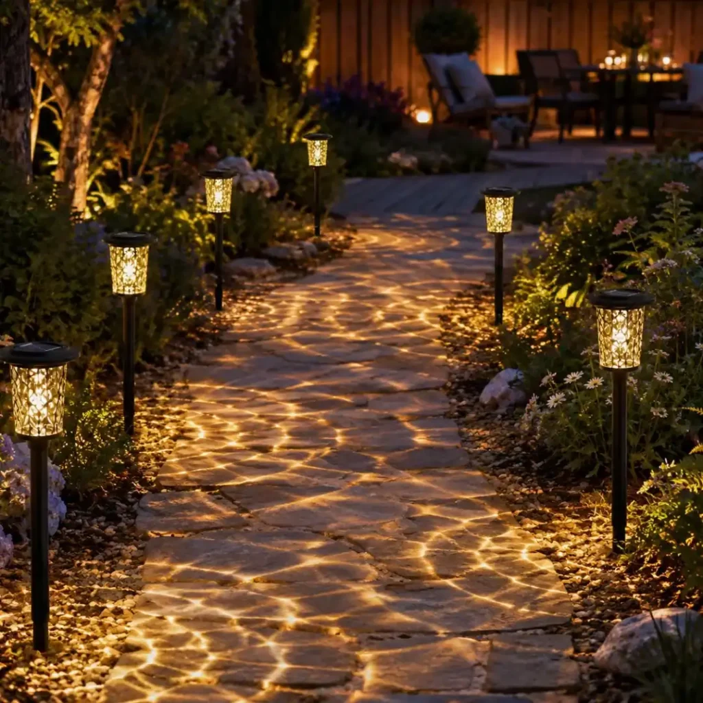 12. Lattice Lantern Stakes Casting Patterned Shadows