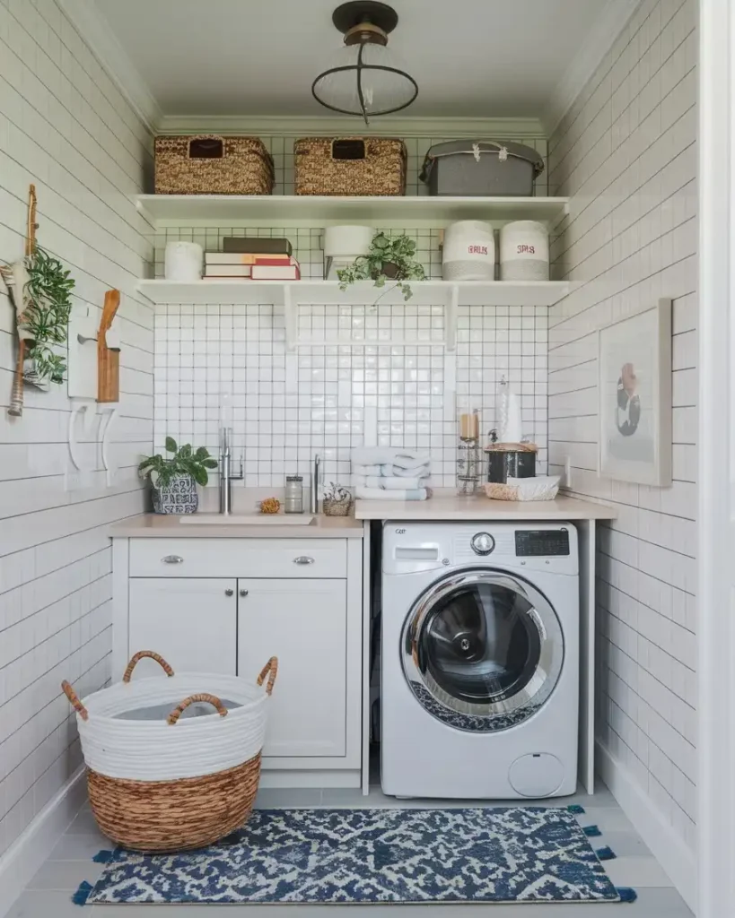 15. Small Square Tile Room With Vintage Pendant Light