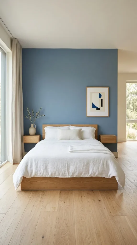 2. Minimalist French Blue Bedroom With Clean Lines clean
