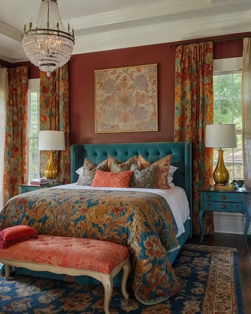 2. Rust and Teal Paisley Bedroom