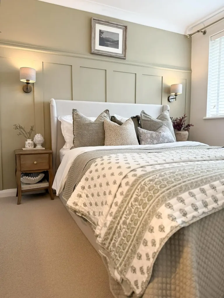 2. Sage Green Paneled Wall with Wall Sconces 1
