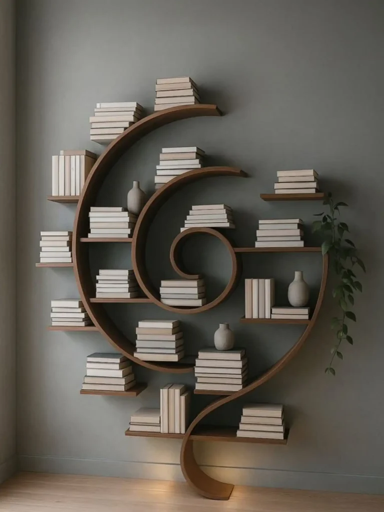 2. Spiral Wood Wall Shelf