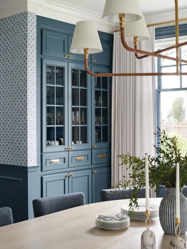 3. Built In Blue China Cabinet with Glass Doors