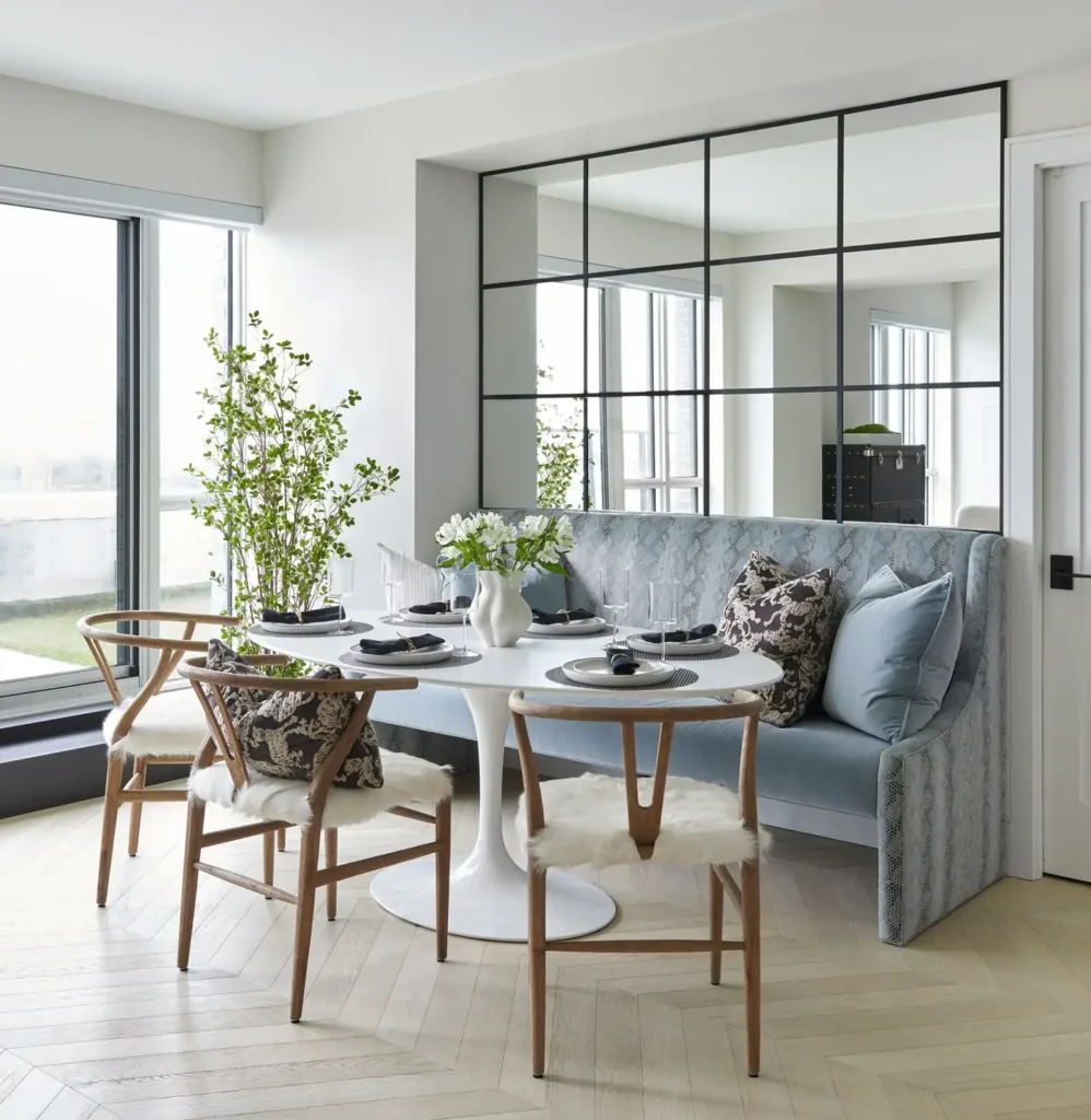 3. Curved Textured Blue Banquette