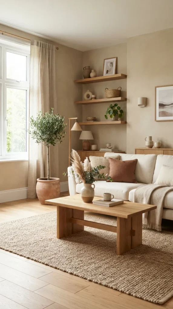 3. Include Wooden Elements for Naturally Warm Beige Living Room Decor 3 clean
