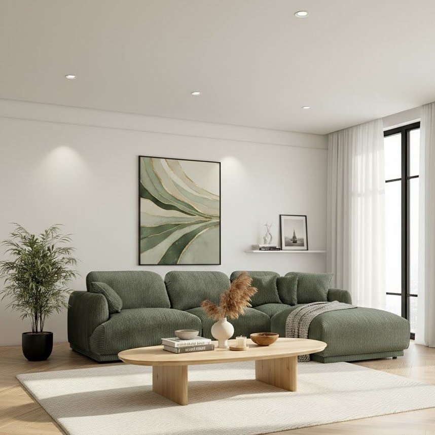 3. Sage Green Corduroy Sectional