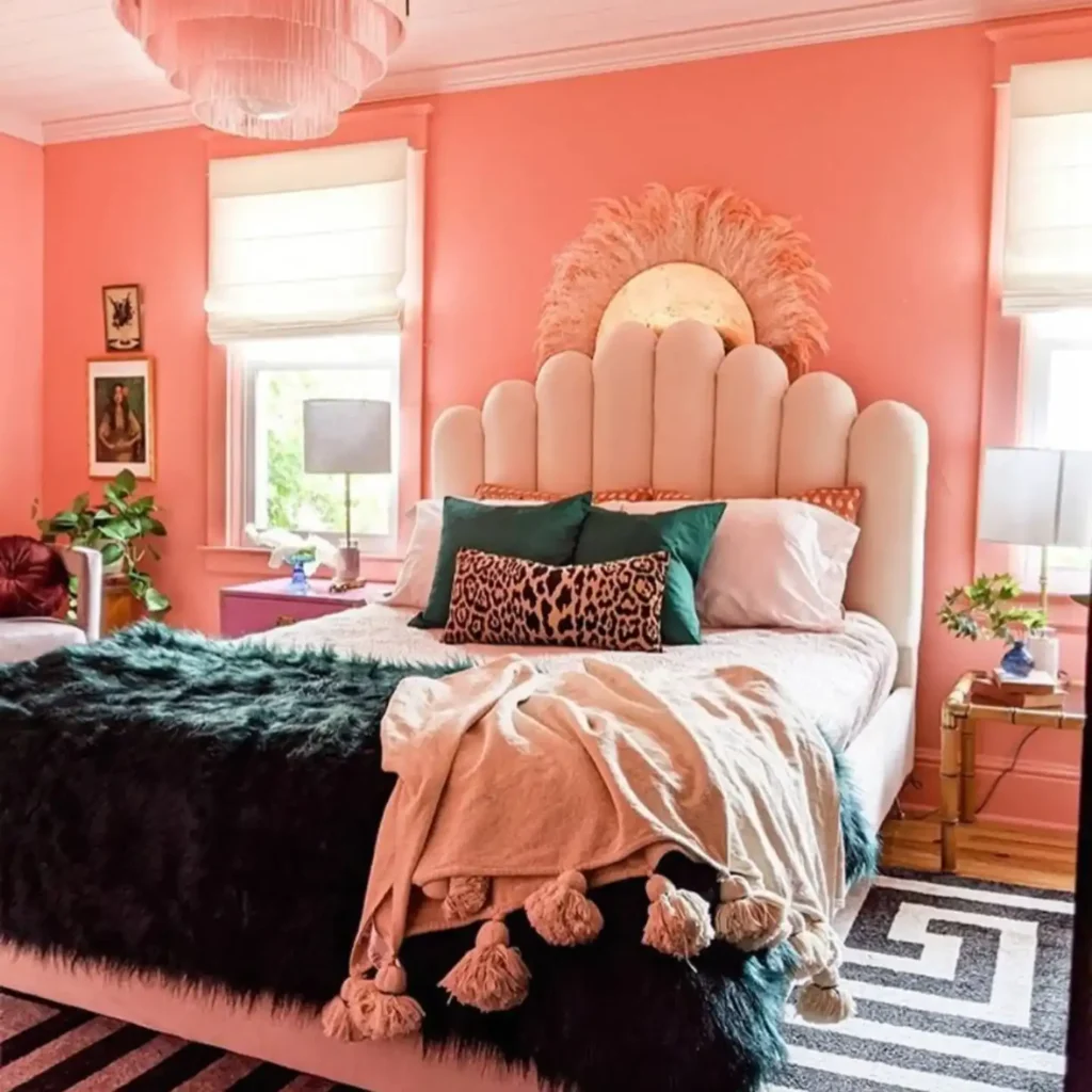 4. Coral Wall and Pampas Sunburst Bedroom