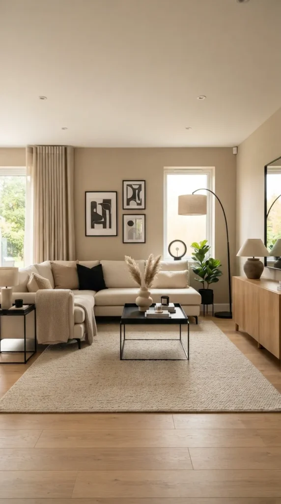 4. Create Contrast with Black Accent Details in Beige Living Room Decor 4 clean