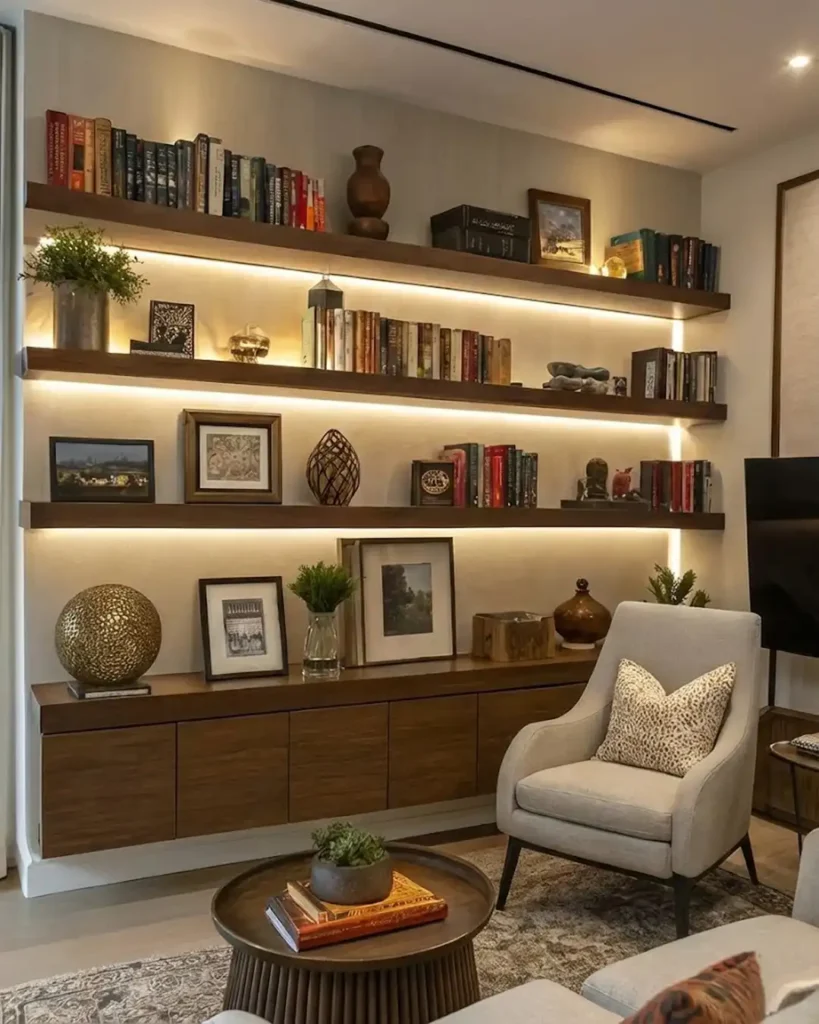 4. Full Wall Backlit Shelving System