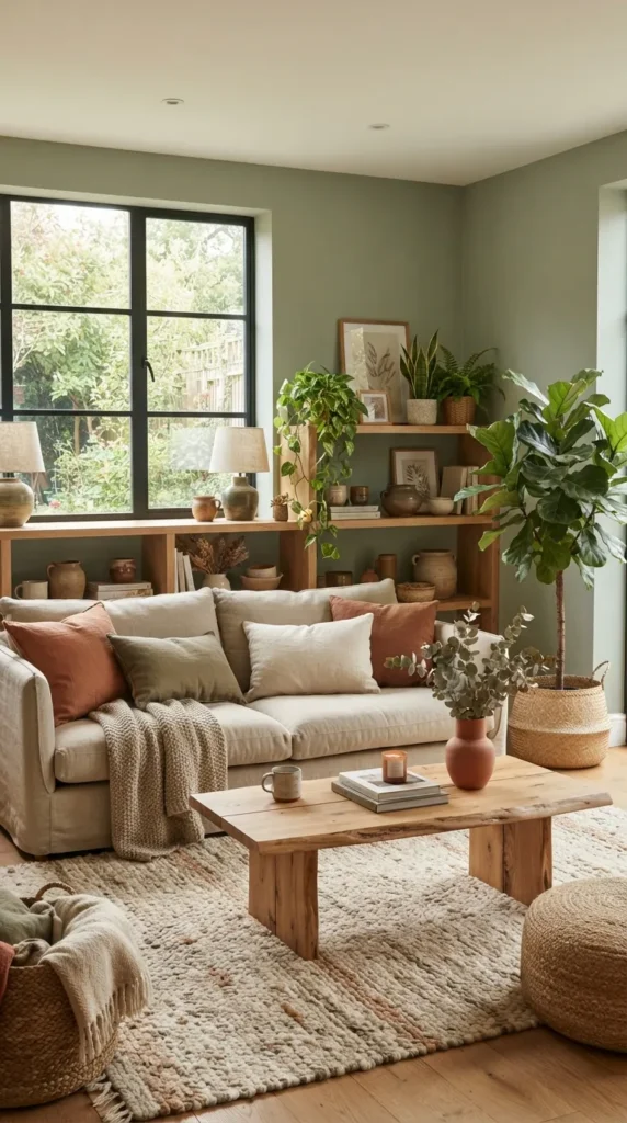 4. Mix Green and Natural Wood for Warm Organic Style clean