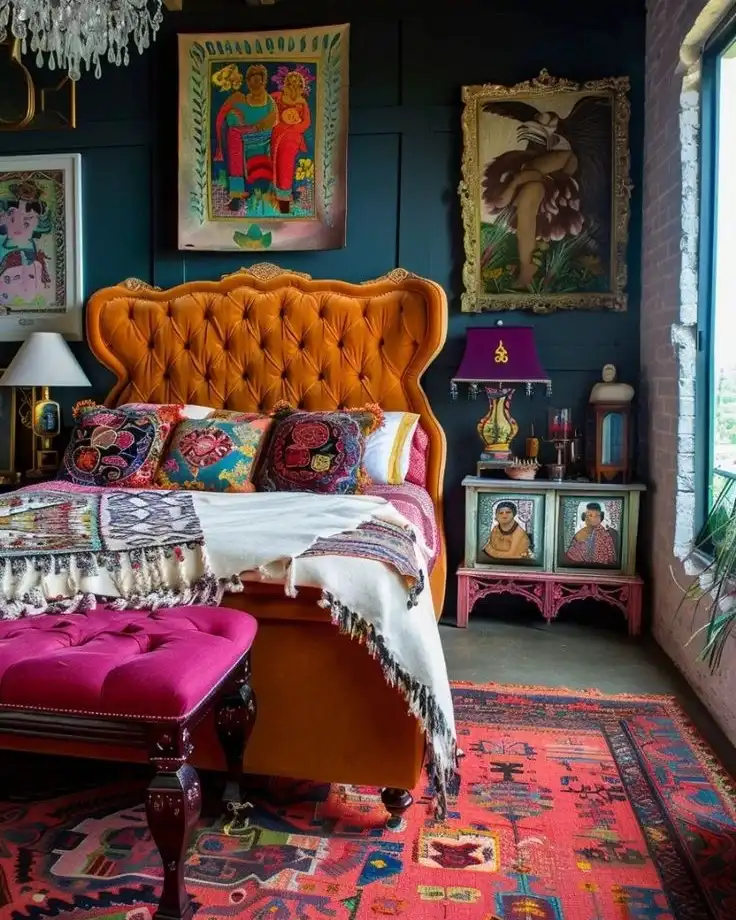 4. Mustard Tufted Headboard Bedroom