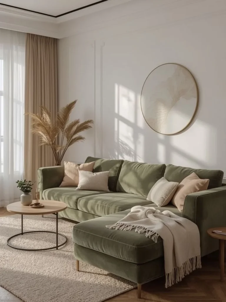 4. Olive Green Velvet Sectional With Chaise