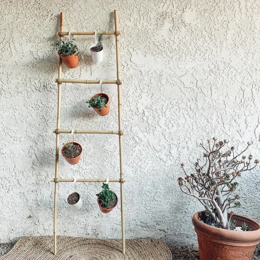 5. Bamboo Ladder Hanging Pots