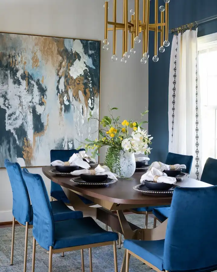 5. Cobalt Velvet Chairs with Gold Legs