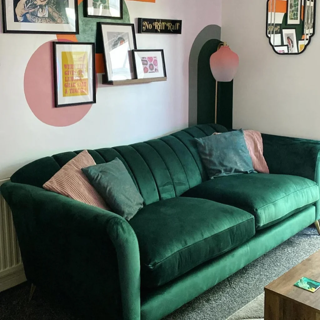 5. Curved Arm Forest Green Velvet Sofa