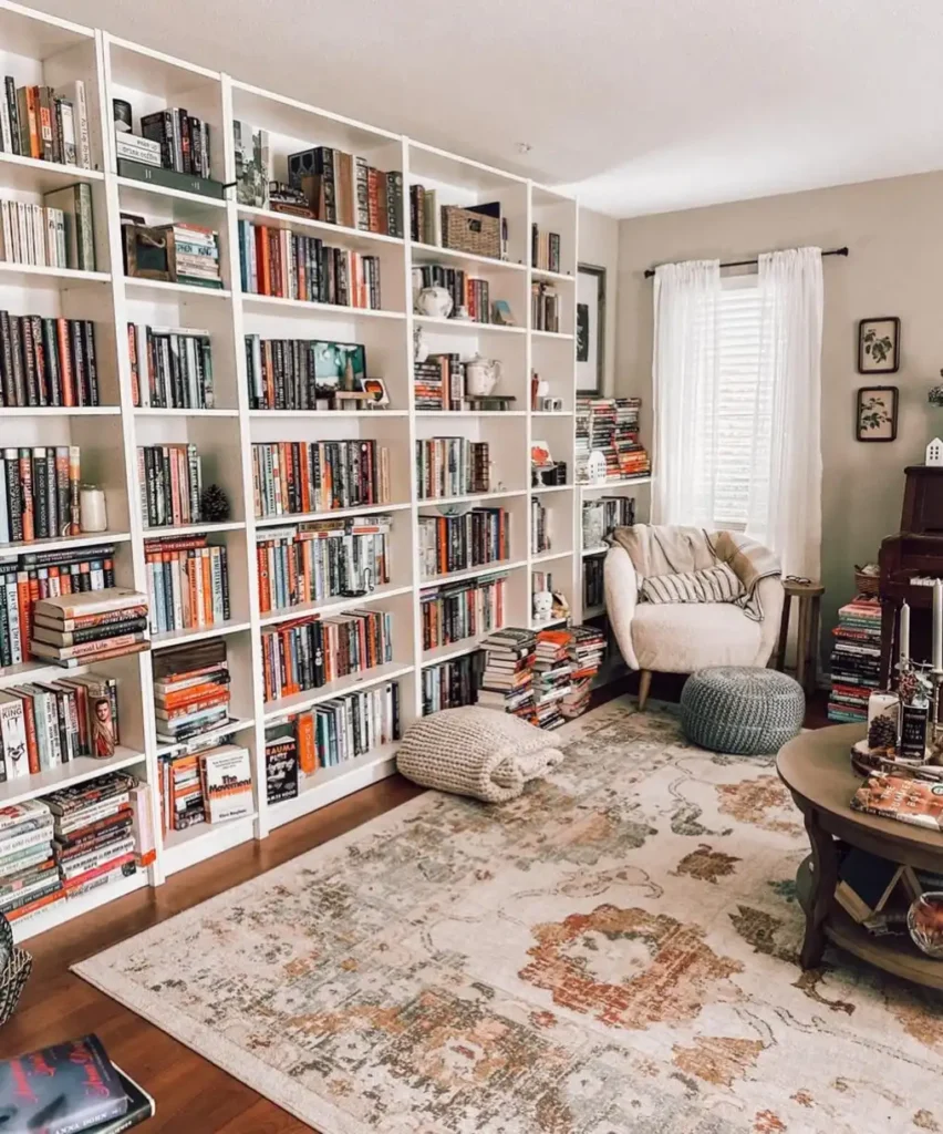 5. Floor to Ceiling White Bookcase Wall