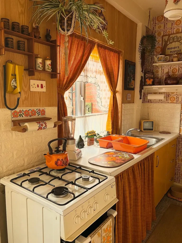 5. Retro Kitchen with a Floral Curtain Skirt