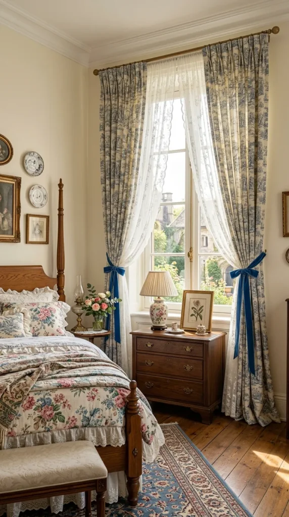 6. Drape the Windows With Lace Linen or Toile Curtains clean