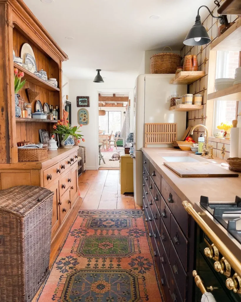 6. Galley Kitchen with a Vintage Runner Rug