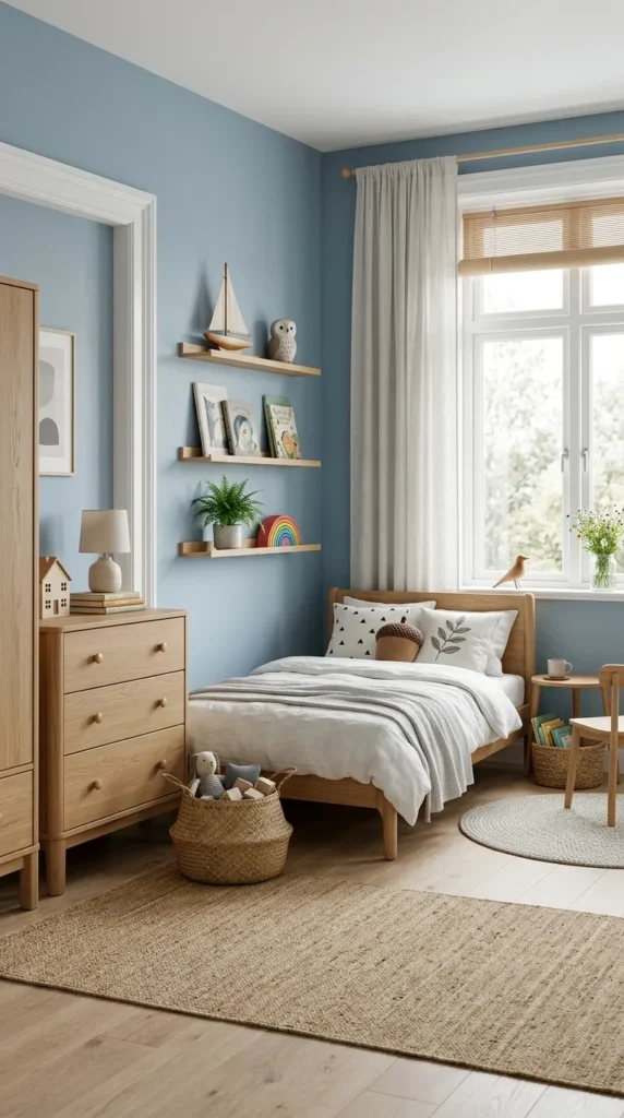 6. Gender Neutral French Blue Bedroom for Kids clean